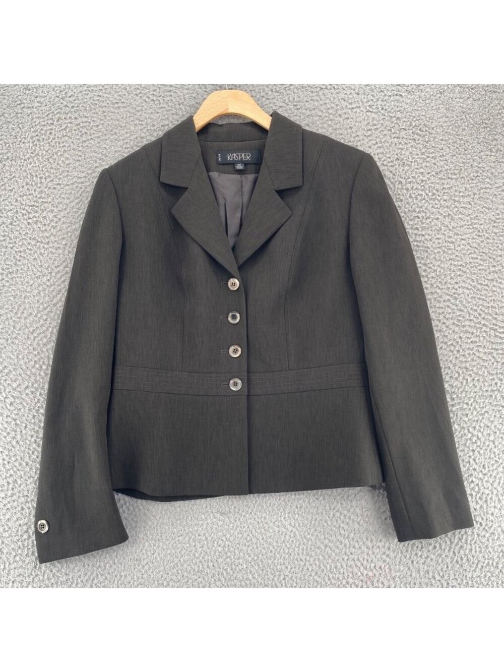 Kasper Blazer Womens 10 Petite Green Button Up Notch Lapel Long Sleeve Jacket